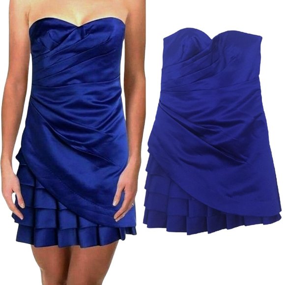 Calvin Klein Dresses & Skirts - Calvin Klein Satin Strapless Dress Tier Ruffle Formal Prom Blue Size 4 NEW